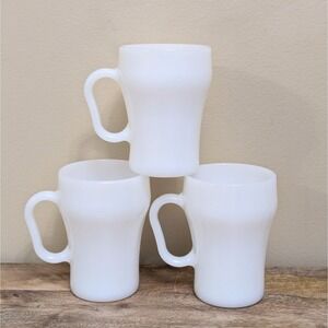 Fire King Soda Fountain Mugs 4" White Milk Glass Vintage Anchor Hocking Set Of 3